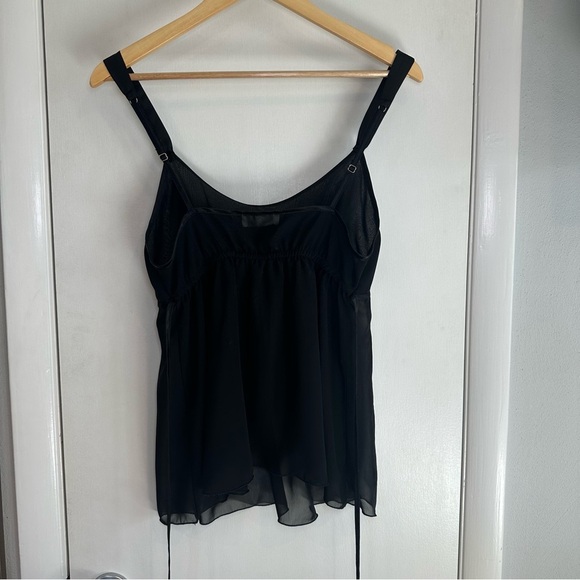 Creaciones Parisina Sheer Babydoll Tie Back Top. Size: Small. Color: Black. - Picture 4 of 6